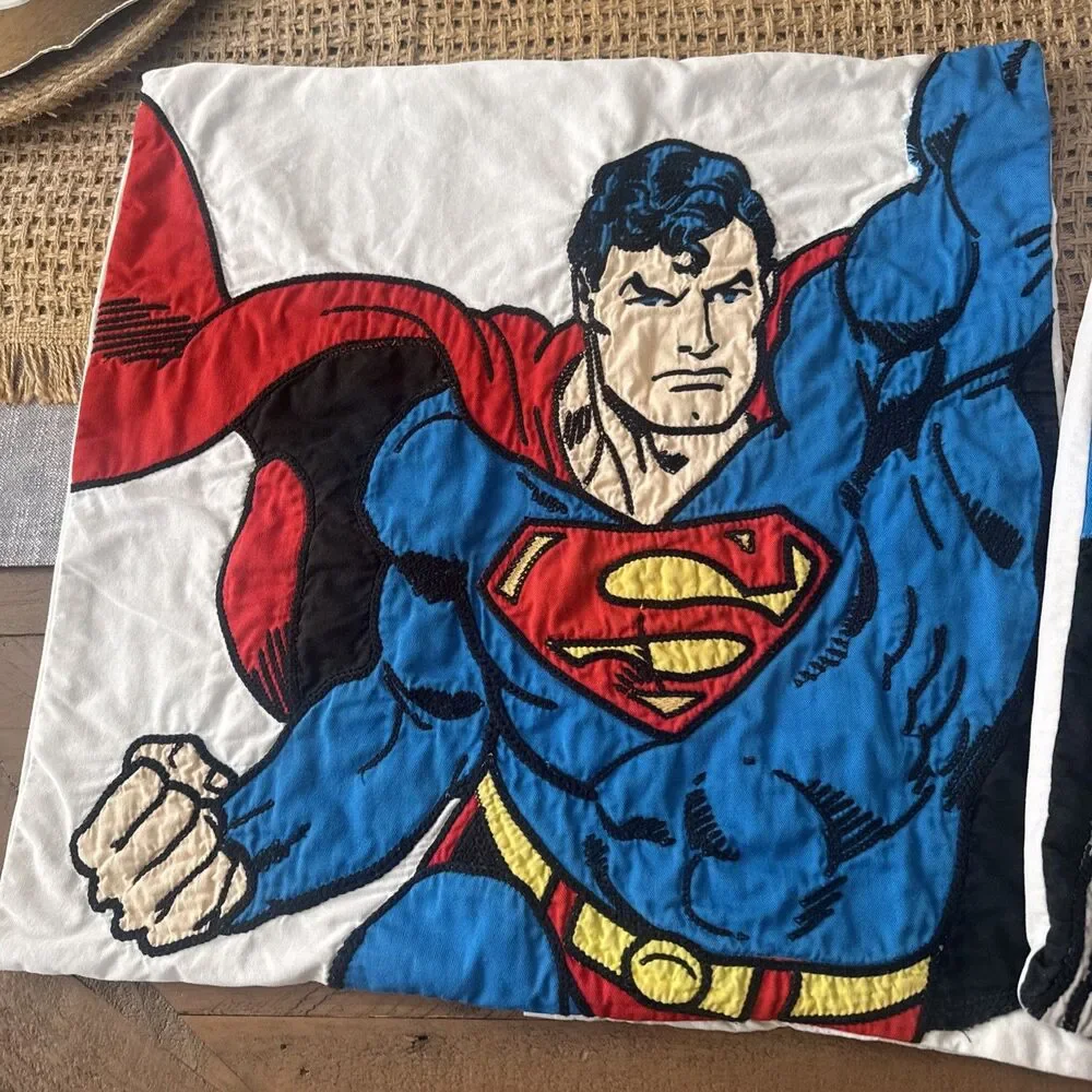 Pottery Barn Kids Superman Batman Pillow Sham 19.5x18 DC Comics Bedding Decor